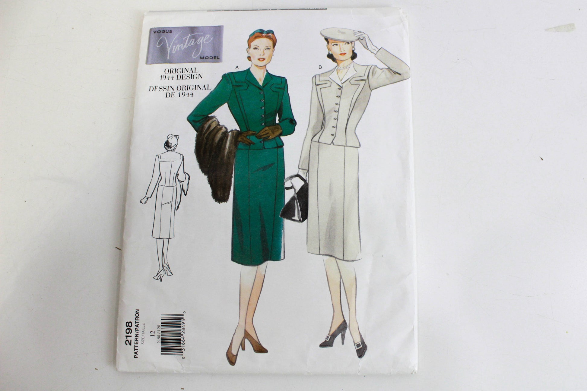 1944 vogue vintage 2198 skirt suit sewing pattern