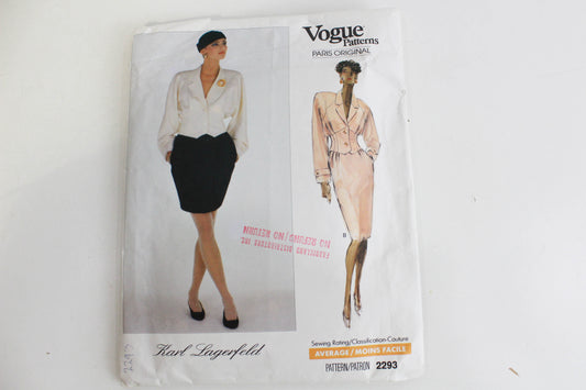 1980s karl lagerfeld jacket and skirt sewing pattern vogue paris original 2293