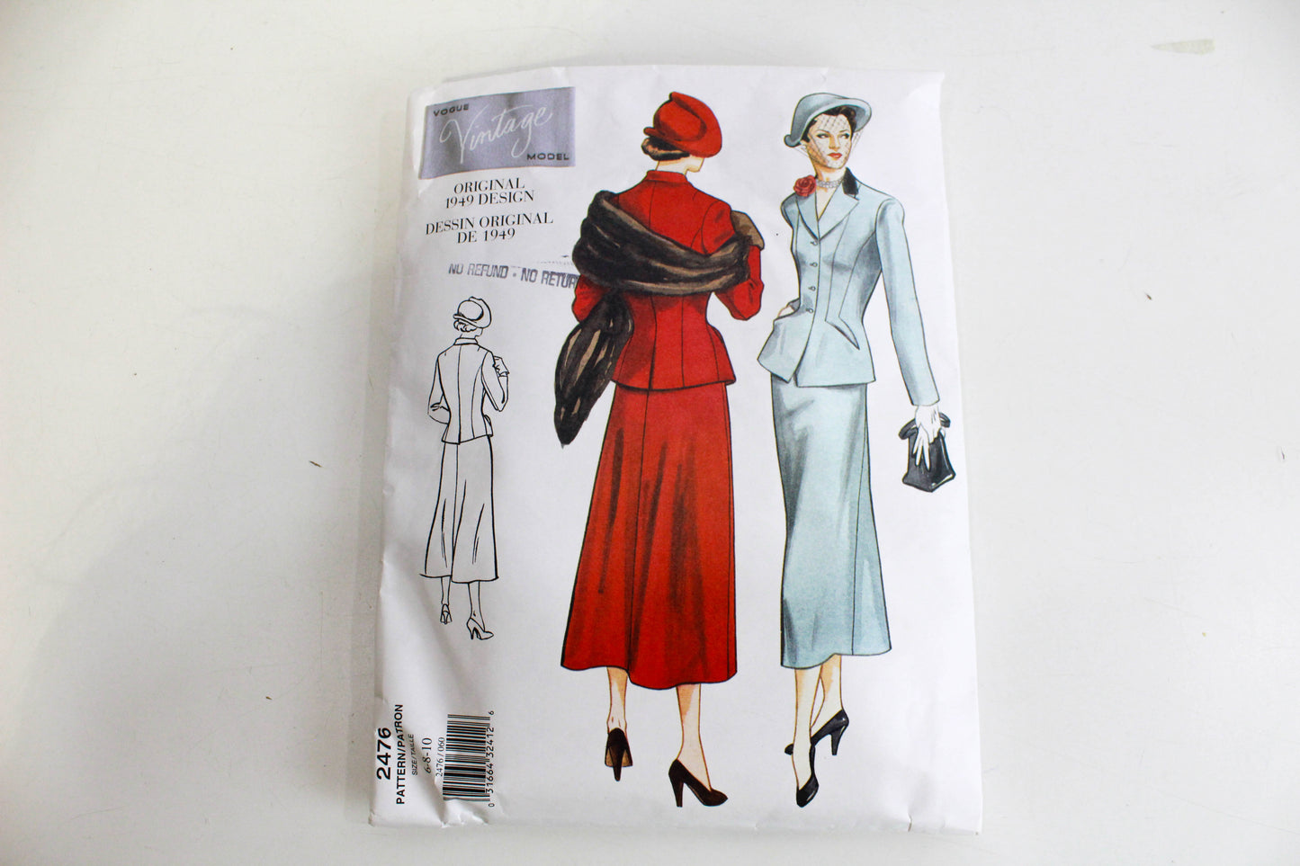 1940s vogue vintage reissue sewing pattern 2476, 1949 skirt suit 