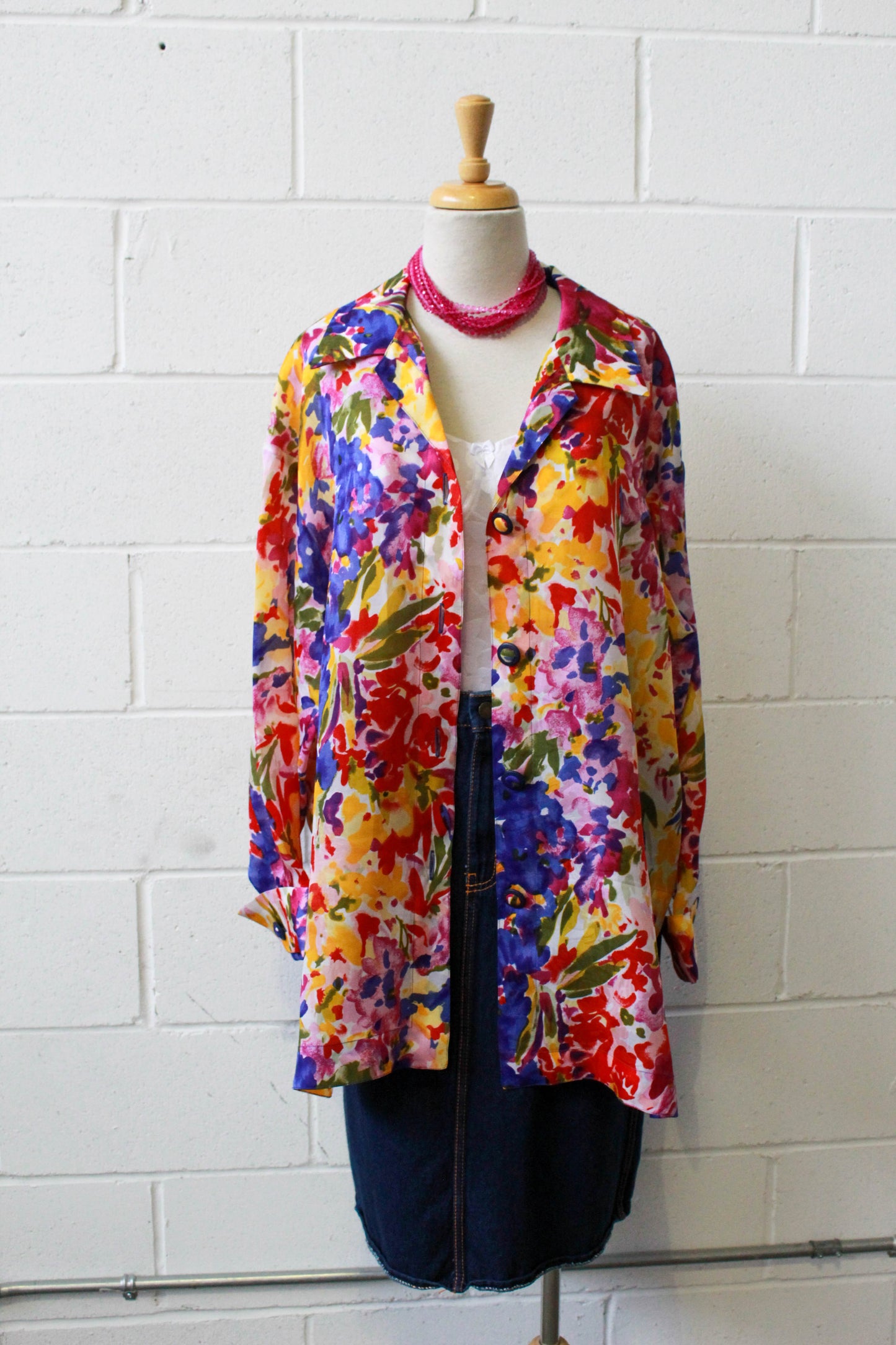 Vintage 80s/90s Wayne Clark Silk Floral Print Shirt/Jacket, Large