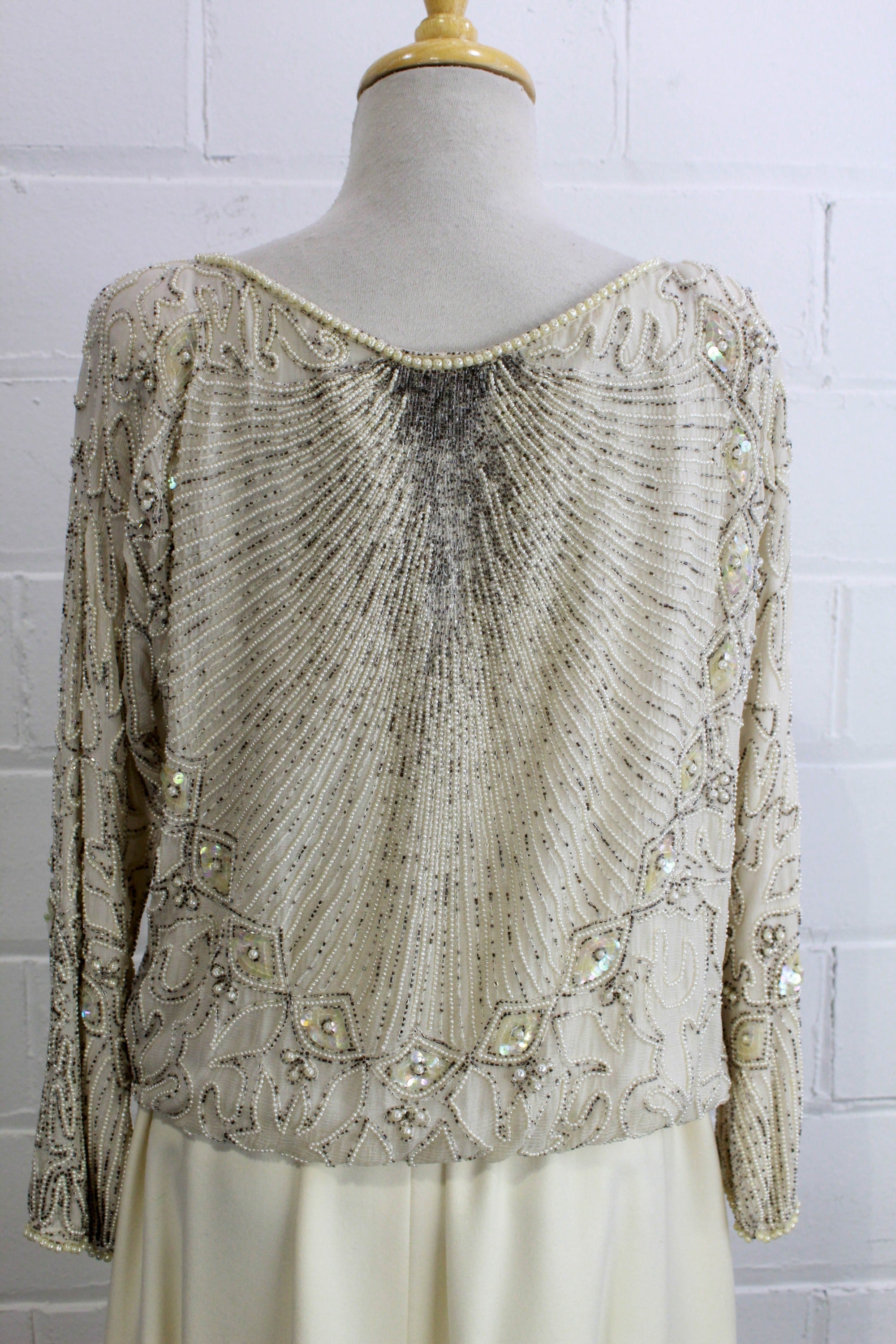 1980s White Beaded Silk Top, Medium – Ian Drummond Vintage