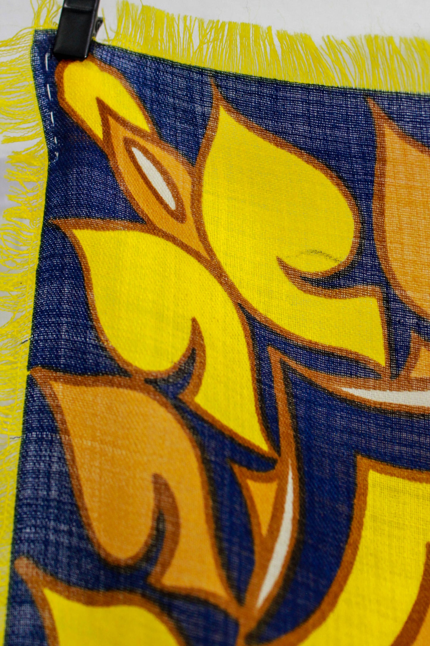 1970s Abstract Print Wool Scarf, Yellow and Blue