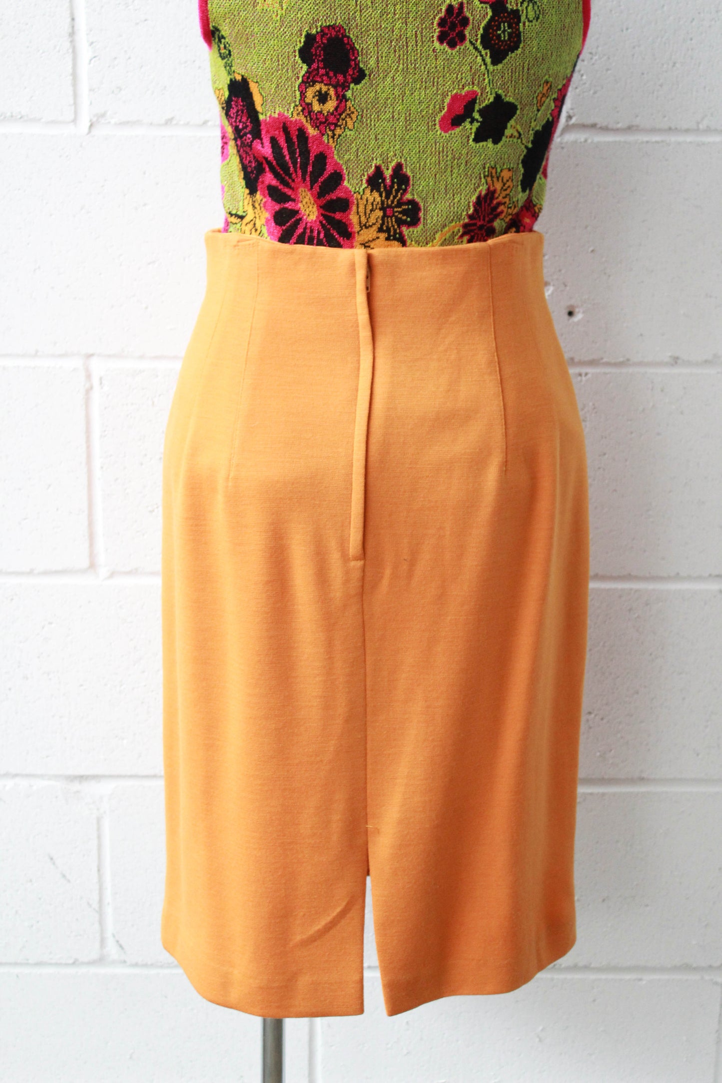 Orange/Mustard Yellow Wool Pencil Skirt, Waist 27"