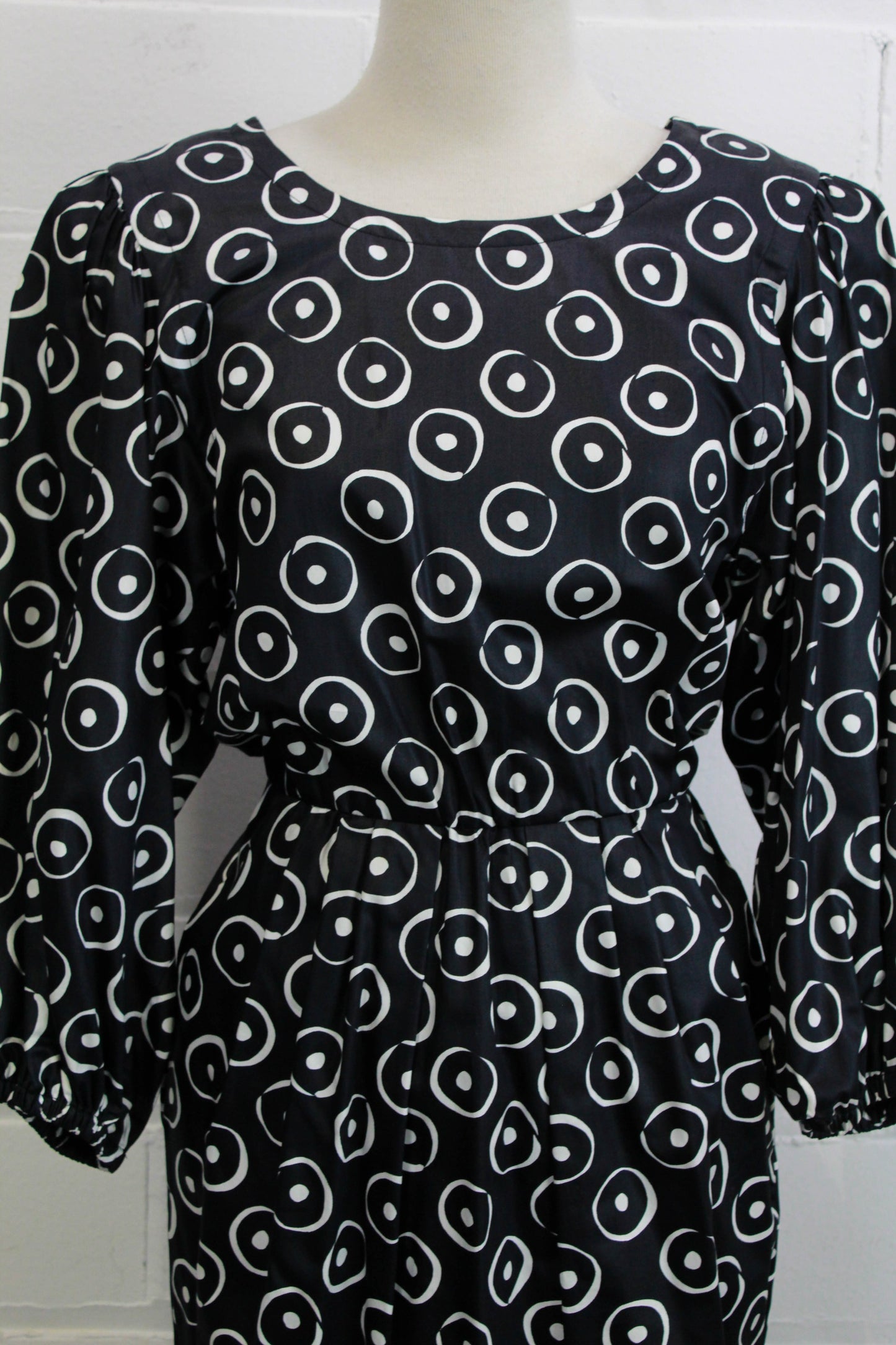 1980s yves saint laurent abstract print dress, large balloon sleeves vintage YSL Rive Gauche
