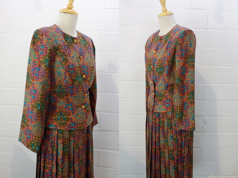 Vintage 80s Vintage Yves Saint Laurent Rive Gauche Wool Challis Skirt Suit,  XS